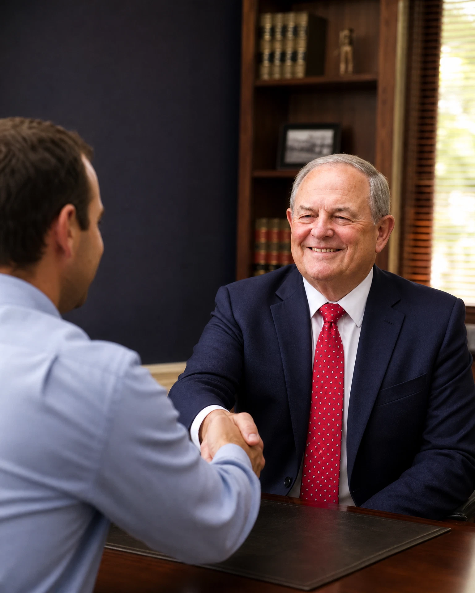 Bob Stein welcoming a client in a Stein Firm office
